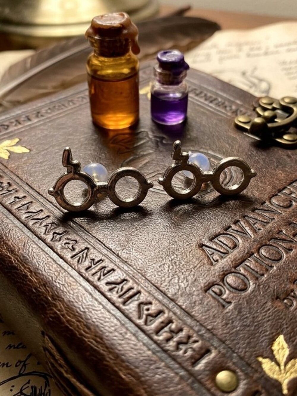 Harry Potter Glasses With Scar Theme Stud Silver Tone Earrings